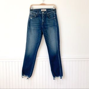 AMO High Rise Frayed Skinny Ankle Lover Jeans